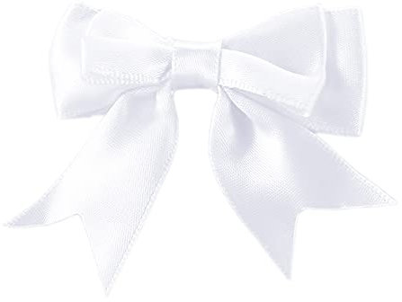 100 Stück 6x7cm Satinband Schleifen,Doppelte Dekoschleife Fertigschleife Geschenkschleifen für DIY Handwerk Hochzeit Weihnachten Valentinstag Dekoration Karte Herstellung von Verzierungen,Weiß