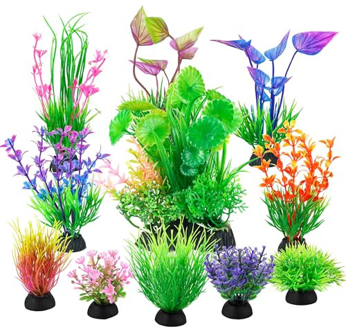Ameliade 11 Pieces Aquarium Artificial Plastic Plants Fish Tank Decorations
