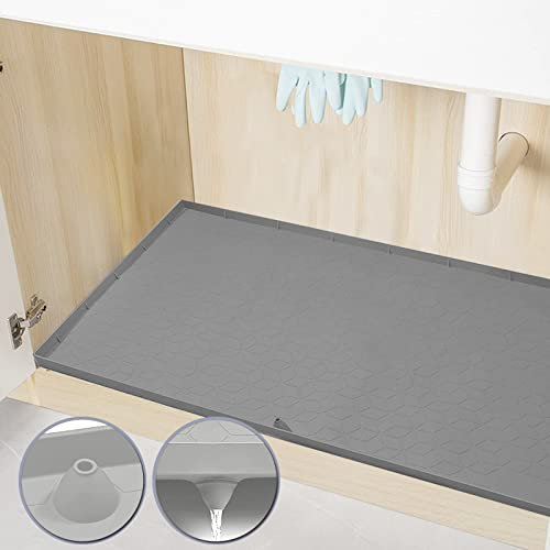 Almohadilla Debajo del Fregadero, Almohadilla Debajo del Fregadero de Silicona Flexible 87cmx56cm, para Bandeja de Goteo Impermeable de Cocina, Protector del Fregadero, derrames y Goteo (Gris)