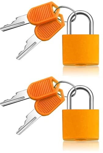 Lot de 2 verrous de valise avec clés - Mini cadenas en laiton - Pour voyage, gym, casier, sacs de vacances (orange)