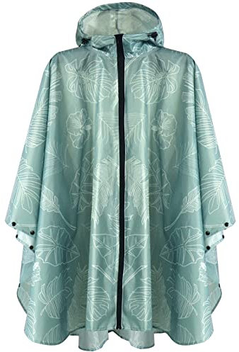 ANYOO Wasserdicht Radfahren Regen Poncho Portable Leichte Regenjacke Mit Kapuze Fahrrad Compact Regen Cape Wiederverwendbare Unisex für Backpacking Camping Outdoors,Blatt,Einheitsgröße