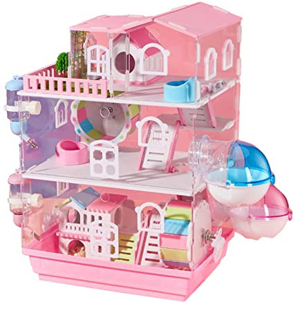 xixi-home Hamsterkäfig Syrischer Zwerghamsterkäfig 3 Etagen Kleintierlebensräume Vollständig transparente Hamsterkäfige aus Acryl mit Hamsterspielzeug-Kits (In Einer Woche angekommen)