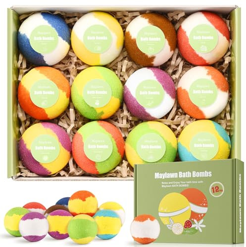 Maylawn Bath Bombs Gift Set, 12-Pieces Handmade Fizzy Bubble Bath Bombs, Birthday Mothers Day Gifts Idea for Her/Him, Wife, Girlfriend, Vegan & Cruelty Free