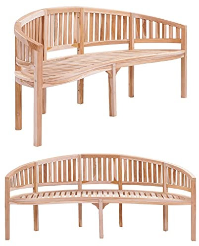 Bananenbank 200 cm Massivholz Teak, Sitzbank aus Teak-Holz, Gartenbank 200 cm, aus Massivholz, für Garten & Balkon