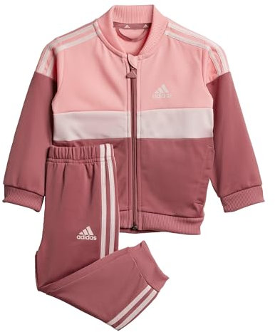 adidas Unisex - Bimbi 0-24 Tiberio 3-Stripes Colorblock Shiny Track Suit Kids, Semi Pink Spark F24 / Sandy Pink F24 / Preloved Crimson F24, 0-3 Months