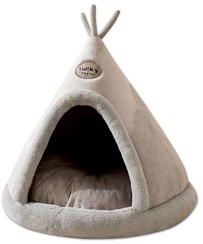ALLSOPETS Cueva Cama Gato, Casa Interior de Invierno para Gatos Perros Pequeños, Cama Suave con Cojín Extraíble para Descanso y Relajación (Gris Plata, S)