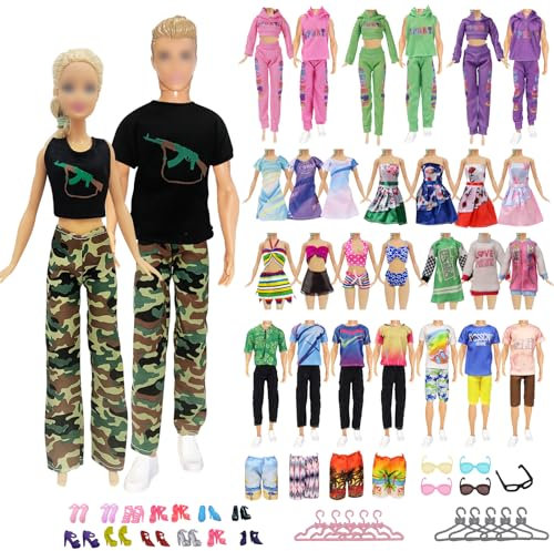 52 pièces de vêtements et Accessoires Compatible avec Barbie, 7 Combinaisons, 4 Maillots de Bain, 2 Jupes, 1 Sweat à Capuche, 26 Chaussures, 12 Accessoires Style aléatoire pour poupées de 11,5 Pouces