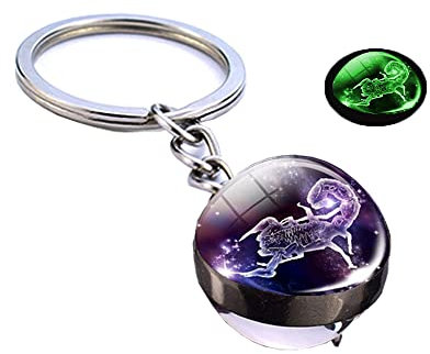 Luxuriöser leuchtender Schlüsselanhänger mit 12 Sternbildern, Glücksbringer, Glaskugel-Anhänger, Sternzeichen-Schlüsselanhänger, leuchtet im Dunkeln, Schlüsselanhänger, Skorpion, L