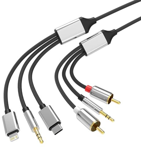 câble rca pour iphone, câble rca jack 3.5mm mâles vers 2 rca mâles, Type-C vers 2 RCA (câble RCA 4 en 1) pour téléphone, tablette, lecteur MP3, Pod, amplificateur, haut-parleur, compatible Lightning