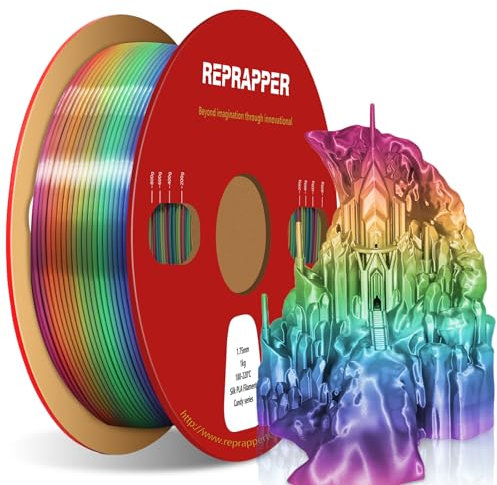 Reprapper Ultra Shiny Silk PLA Filament voor 3D Druker, PLA Filament 1.75mm, +/- 0,03mm,1kg 1 Spule, Multicolor Rainbow Fast Color Gradient Silk, Palette Regenbogen