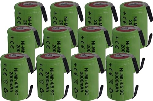 12 X Batteria ricaricabile NiMh 4/5 SC 1,2V 2000mAh 22x33mm subC a saldare linguette per pacchi batteria (12 PEZZI)