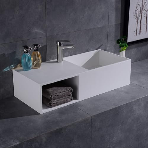 Lavabo de baño hecho por el hombre, roca con orificio de almacenamiento, lavabo fácil de limpiar, resistente a arañazos, montaje en pared y fregadero sobre encimera para mueble de tocador de hotel, ja