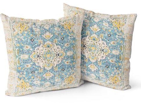 Snylcce Boho Throw Pillow Covers 2er Set Floral White Antique & Vintage Design, Doppelseitiges Muster - 50x50 cm Weiche Kissenbezüge für Garten Couch, Sofa, Bett - Dekorative 20x20 Inch Kissenbezüge