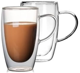 2er Gläser Set Doppelwandige Gläser mit Henkel Teegläser Thermogläser 450 ml