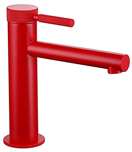 Faucet, Pull up Basin Faucet, Luxury Single Hole Single Handle Hot Cold Mixer, Deck Mounted Bathroom Vanity Tap,Chrome (Color : Chrome)(Paint Red)