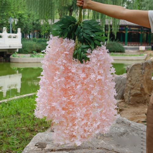 Whakano 12 Set Künstliche Glyzinien Blumen 115cm,Girlande Deko Fake Efeu,Kunstpflanze Hängend,Künstliche Pflanzen für Küche,Schaukel,Garten,Haus,Party,Hochzeit,Weihnachten Dekor,Wanddekor,Hellrosa