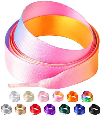 Olukssck 2 Paar Seiden Satin Schnürsenkel, Weiche Schuhebänder für Sneakers | Ribbon Schnürsenkel für Damen, Flache Satinband, 20mm Breite für Sportschuhe, Turnschuhe, Laufschuhe, 13 Farben, 5 Größen