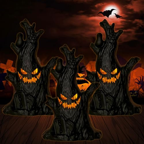 Lets Joy Halloween Deko Geister Baumstumpf, 3 Stück Halloween LED Geist Kerze, Baumstumpf Horror Zubehör Partygeschenke