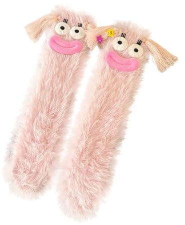 Genérico Calcetines Transpirables Medias Rosa Fucsia Mujer Calcetines de tubo medio de felpa cálidos y gruesos con ojos grandes, divertidos, de Color sólido para Medias De Socks (Pink, ONESIZE)