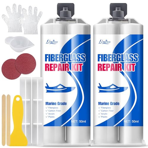 Kit de Réparation en Fibre de Verre Marin - Résine en Fibre de Verre de 100 ML pour Réparation de Rayures en Verre, Kit de Réparation de Remplissage en Fibre de Verre - Gel pour Bateaux, Jet Skis