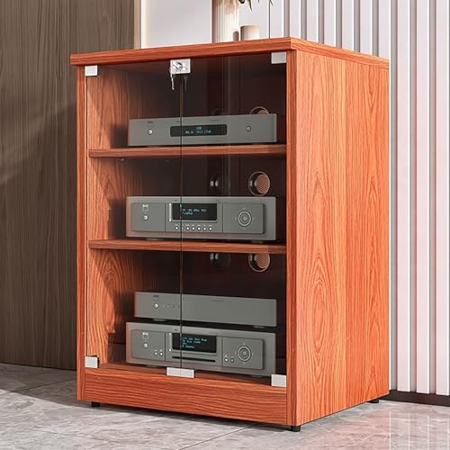 Modern Wood TV Stand with Glass Door and Cable Holes Adjustable Shelves 3 Tier Media Storage Cabinet (Brown 120x48x54CM)