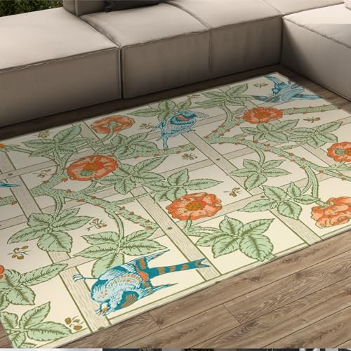 Moderner Teppich mit Blumenmotiv und Vögeln, 150 x 210 cm