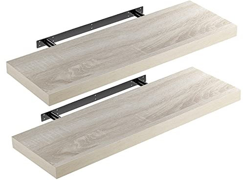 Casaria® 2X Wandregal Holz Eiche Hängeregal mit Halterung 15kg Tragkraft Küche Wohnzimmer Flur Schweberegal Bücherregal Regalbrett Schwebend 70cm