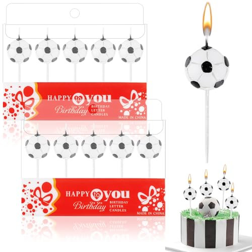 ZDNT 10 Stück Fußball Kuchenkerzen Fußballform Geburtstagskerzen Fußball Kerzen Cupcake Topper Kuchen Dekorationen für Geburtstag Jungen Mädchen Kinder Party Deko Geschenk