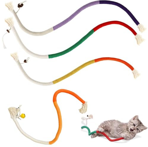 KxrTpx Cat Toys Interactive for Indoor Cats, 4-Piece Bite Rope Set with Bells, Cat Treat Toy for Playtime, Durable Cotton Rope (3 X 70 Cm/27.5 in + 1 X 60 Cm/23.6 In), Ideal for Indoor Cats Activity