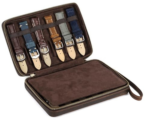 CONTACT'S FAMILY Watch Strap Storage Leather Case Holds 12pcs Watch Straps, Travel Organiser Box for Watch Bands and Apple Watch Straps