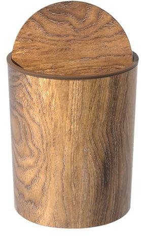 Retro Round Trash Can, Imitation Wood Grain Trash Can with Swing Lid, PP Garbage Container Bin, Reusable Farmhouse Waste Basket for Bedroom, Living Room, Kitchen, Bathroom Retro 26.8x22cm
