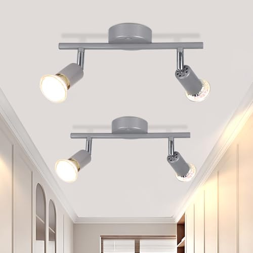 muyuua LED Deckenstrahler 2 Flammig Strahler: 2er Deckenleuchte GU10 Modern | 6W Glänzend Silber 350° Drehbar Deckenlampe Spot 3000K Warmweiß Spotlight Innen Deckenspot für Küche Wohnzimmer Schlafzimmer
