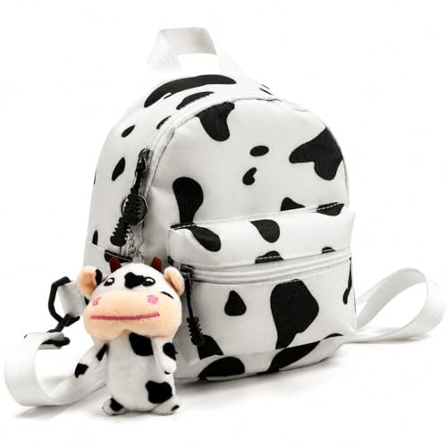Garneck Kuh Tasche Aus Canvas Damenrucksack Mit Schultergurt Und Anhänger Leichte Freizeittasche Für Frauen Und Mädchen Mit Mehreren Fächern Für Alltag Einkaufen Und Reisen