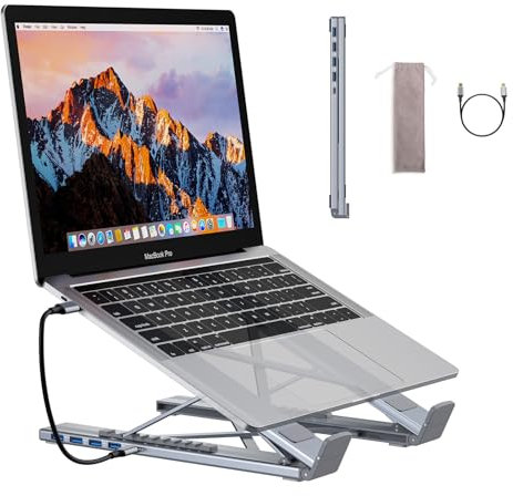 8-in-1 USB-C Laptop Stand, with Docking Station, with 4K HDMI, 2 USB 3.0, 2 USB-C PD 100W, for Home Offices, Corporate Desks, and Cafés (5 in 1)