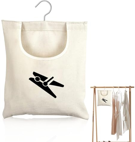 Peg Bag for Washing Line with Hanger, Canvas, 360° Rotation Reusable | Peg Basket with Pattern, Peg Bags for Washing Line for Clothes Socks Underwear (32×28cm)