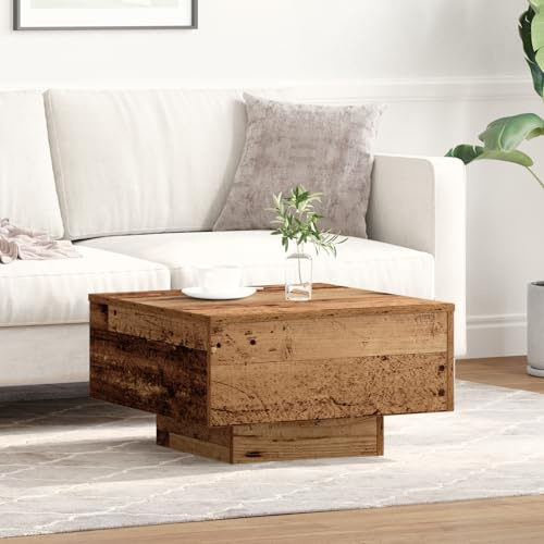 JHQHSM Couchtisch Altholz 55x55x31 cm Holzwerkstoff mit Schublade für Wohnzimmer, Rustikaler Beistelltisch aus Naturholz mit Texturierter Oberfläche und Praktischer Ablagefunktion