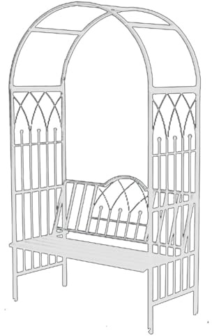 Rankgitterbogen aus Metall, mit Bank, verzinkt, Gartenpergola, für Außen- und Innendekoration, Rosenbogen, perfekt für Gartenwege und Blumenarrangements, Weiß