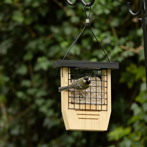 CJ Wildlife Vogelhaus zum Aufhängen – Fettfutterhalter – Metall/Holz FSC® 100% – Pulverbeschichtet – Für Energieblöcke – Für Äste, Haken oder Halterungen