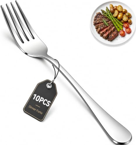 10pcs 7in Dinner Forks,Food Grade Stainless Steel Flatware, Mirror Finish Dishwasher Safe Silverware for Home Kitchen Restaurant and Formal Events(17.5CM)