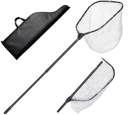 VEVOR Fishing Net, Foldable Landing Nets with Telescopic Handle and Built in Length Scale, Lightweight and Stronger 6063 Aluminum Fish Gear, Soft Silicone Mesh, Holds up to 30 lbs, for Kayak Boat Bank