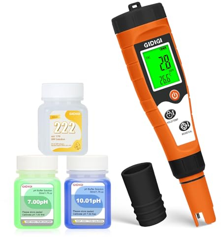 GIDIGI Medidor Cloro pH y Salinidad Piscinas, 7 en 1 pH FAC Sal ORP EC TDS y Temp, Medidor de Cloro para Piscinas, SPA, Acuarios, Hidroponía y Agua Potable, Medidor pH y Cloro Piscina Digital