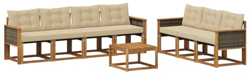 vidaXL Outdoor-Sofagarnitur mit Kissen 8 pcs Natur und Beige, Moderner Garten-Sofa, strapazierfähiges Outdoor-Sektionen-Set, bequemes Terrassenmöbel, ideal zum Entspannen