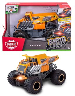 Dickie Toys – Volvo Rigid Hauler 1:24, 19,3 cm, Baustellenfahrzeug für Kinder ab 3 Jahren, mit Friktion, Licht & Sound, Gummiräder, Try Me Funktion, offizielles Volvo Lizenzmodell, Mehrfarbig