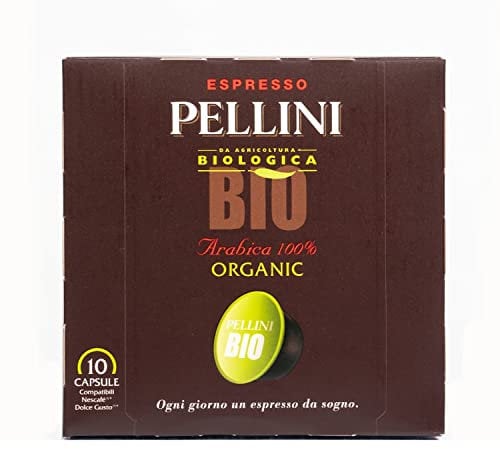 Pellini Bio 100% Arabica, 60 Capsule Compatibili Dolce Gusto con Note Fruttate e Delicate, Miscela 100% Arabica da Agricoltura Biologica, Tostatura Media, 6 Confezioni da 10 Capsule