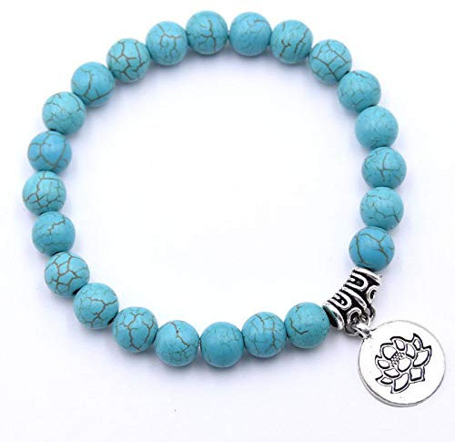 Generic Stein Armband,7 Chakra Vintage Natürlicher Türkis Perlen Cubic Zirkonia Lotus Anhänger Energiebilanz Armreif Charm Schmuck Männer Frauen Freund
