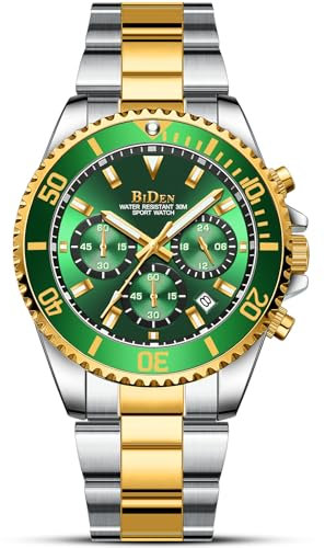 BIDEN Relojes de Pulsera para Hombre con cronógrafo, de Acero Inoxidable, Resistente al Agua, con Fecha, analógico, de Cuarzo, Plata A