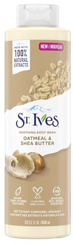 St. Ives Beruhigendes Duschgel, 650 ml, feuchtigkeitsspendend, Haferflocken- und Sheabutter, hergestellt mit pflanzlichen Reinigern und 100 % natürlichen Extrakten, 473 ml Duschgel