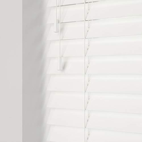 Custom Made To Measure Real Wooden Venetian Blinds with strings (50mm Slats) (Ultra White Gloss, Up To 90cm (Width) x Up To 120cm (Drop))