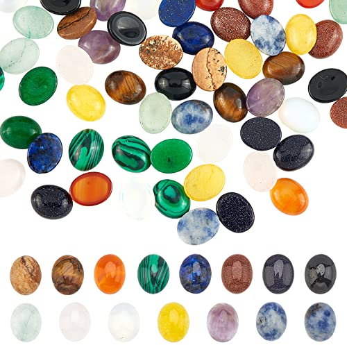 PandaHall 52Stk 13 Farben Ovale Edelstein Cabochons, Steinperlen Achat Amethyst Rosenquarz Cabochons Kuppel Flatback Stein Für Ohrring Halskette Armband Schmuckherstellung