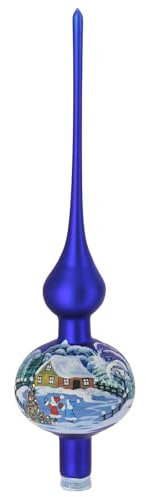 Holyart Puntale Natalizio Azzurro Case innevate Vetro soffiato 35 cm